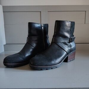 Sorel NL3709-010 Cate Black Leather Buckle Zip Boot US Size 8